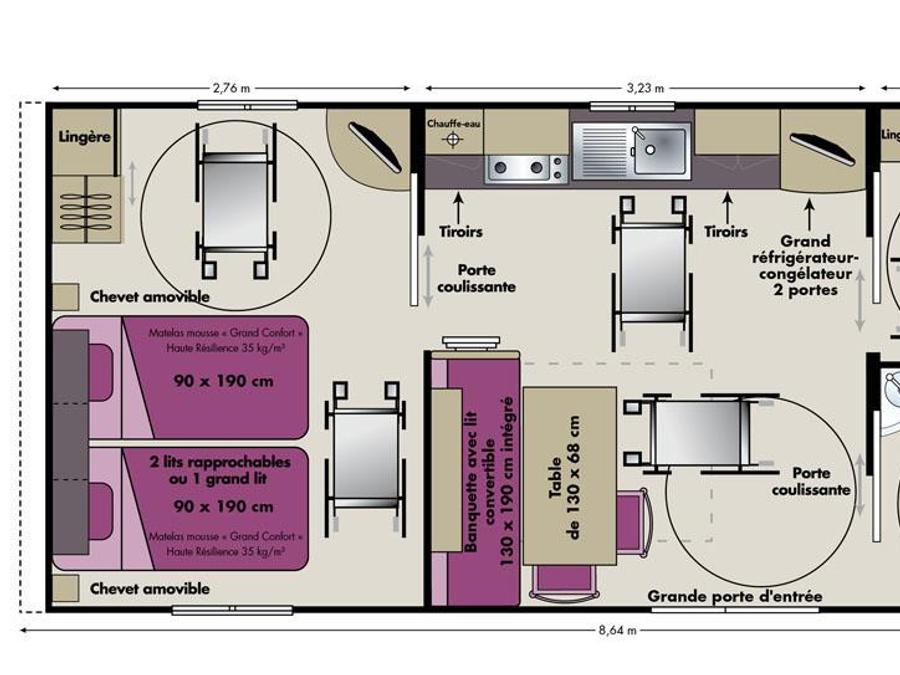Mobilhome 4 personnes - Mobilhome CHAUMIERE - PMR 2 chambres Climatisées 4 pers 6