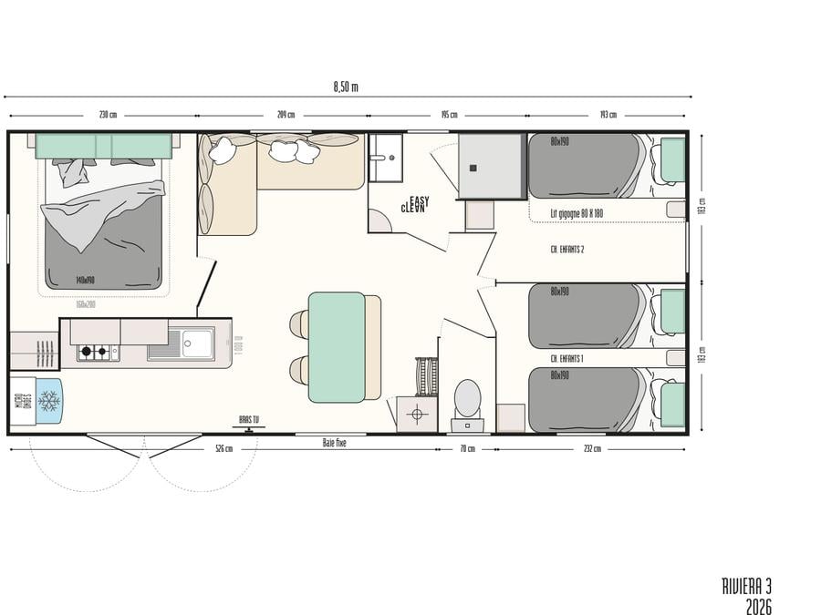Mobilhome 6 personnes - Mobilhome Premium Prestige 2026 - 3 chambres + Clim + Lave-vaisselle + TV 6 pers 5
