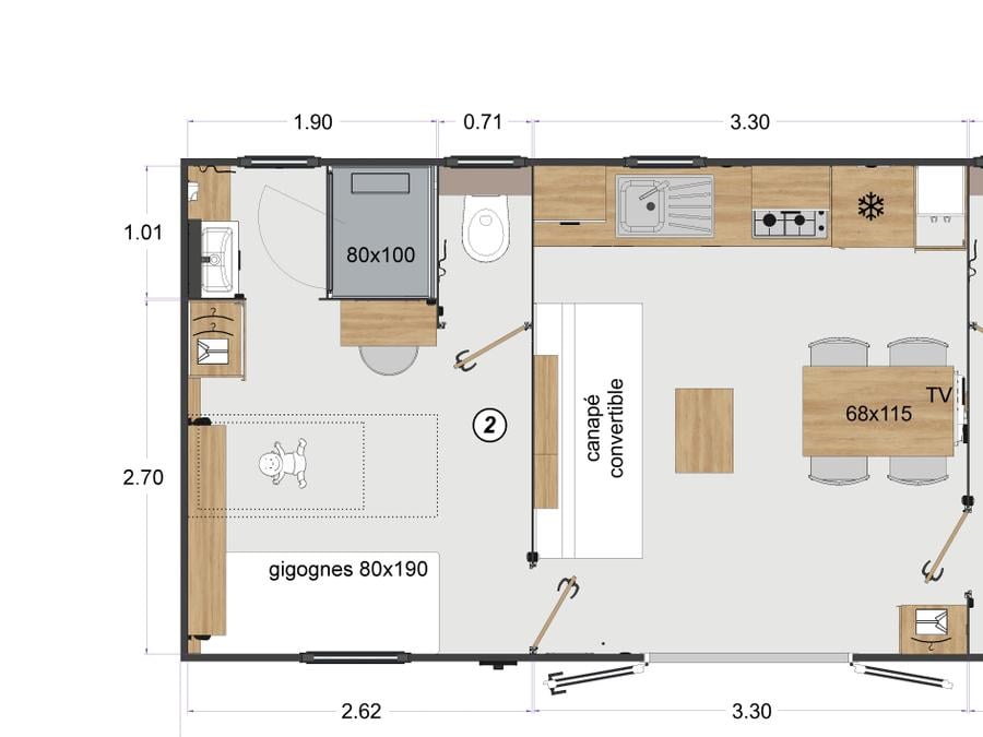 Mobilhome 4 personnes - Renosu 4pers 2 chambres - 2 sdb, 32m² 8