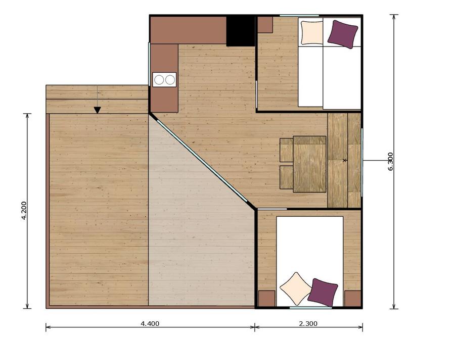 Tente en toile et en bois 4 personnes - C- Tente Lodge Mana 2 chambres 22m² 5