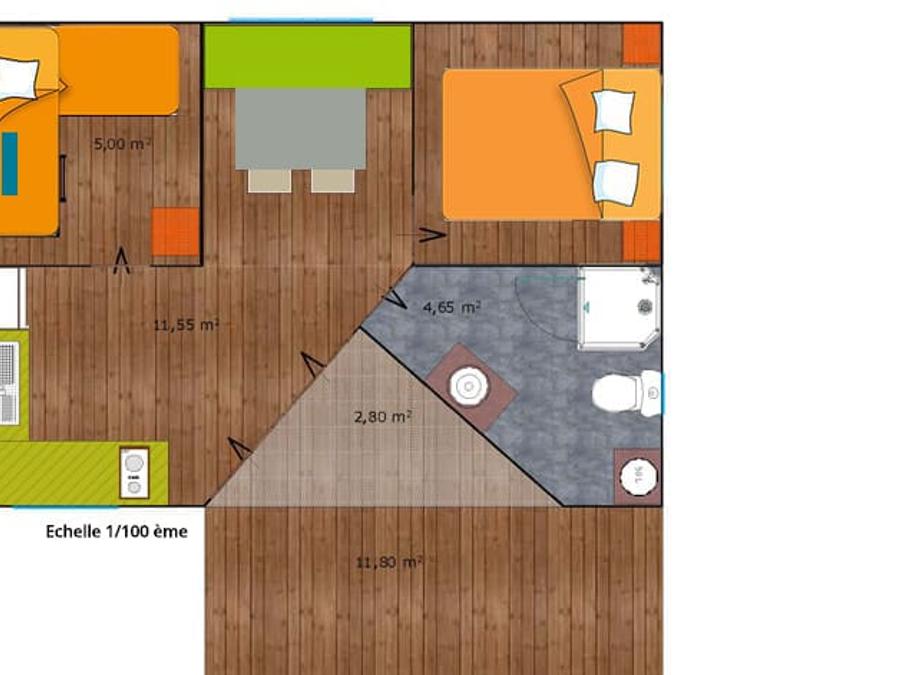 Tente en toile et en bois 4 personnes - Ecolodge Mana 2 Chambres 4