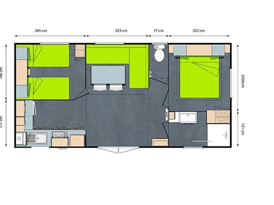 Mobilhome 4 personnes - Grand Confort - 2 chambres - TV 7