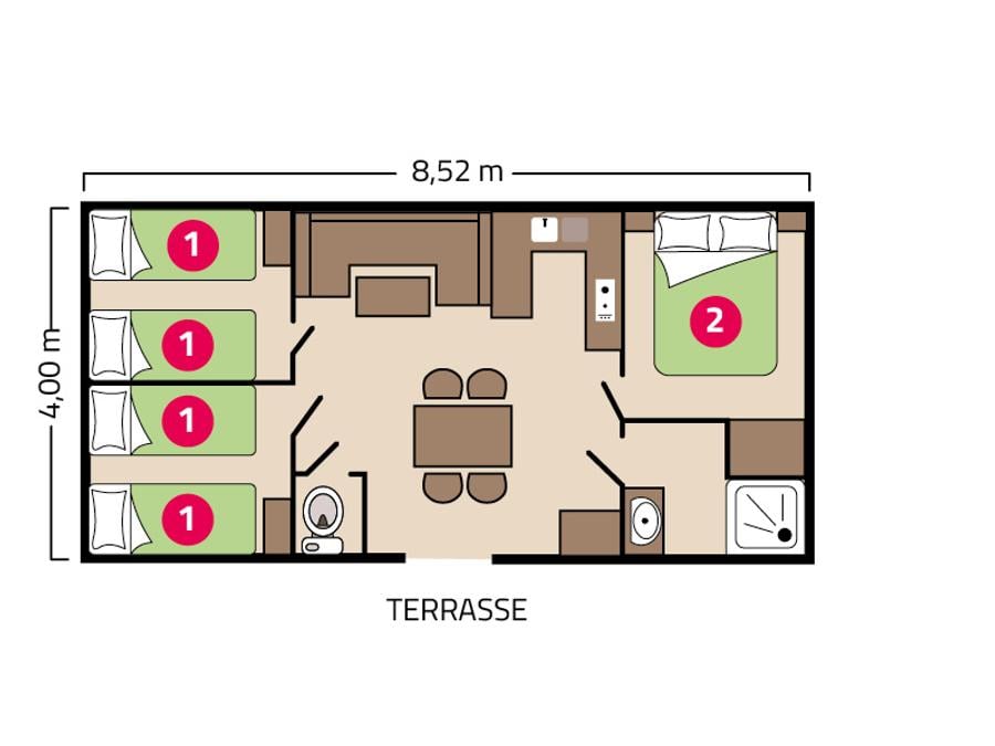 Mobilhome 6 personnes - Famille Éco 6 personnes 6