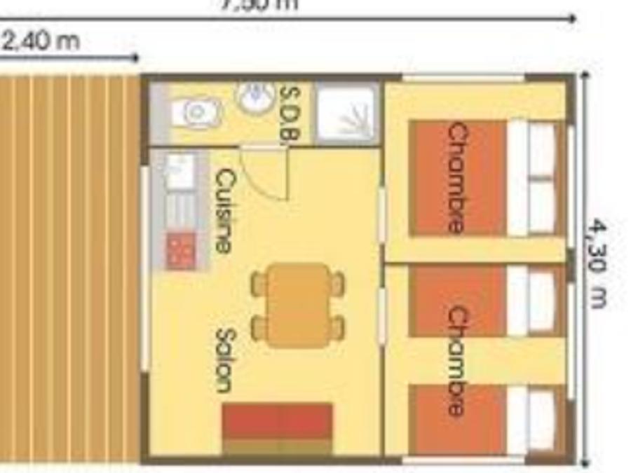 Tente en toile et en bois 4 personnes - Cabane Lodge Standard sur pilotis 34m² - 2 chambres - terrasse couverte de 10m² 4 pers 4