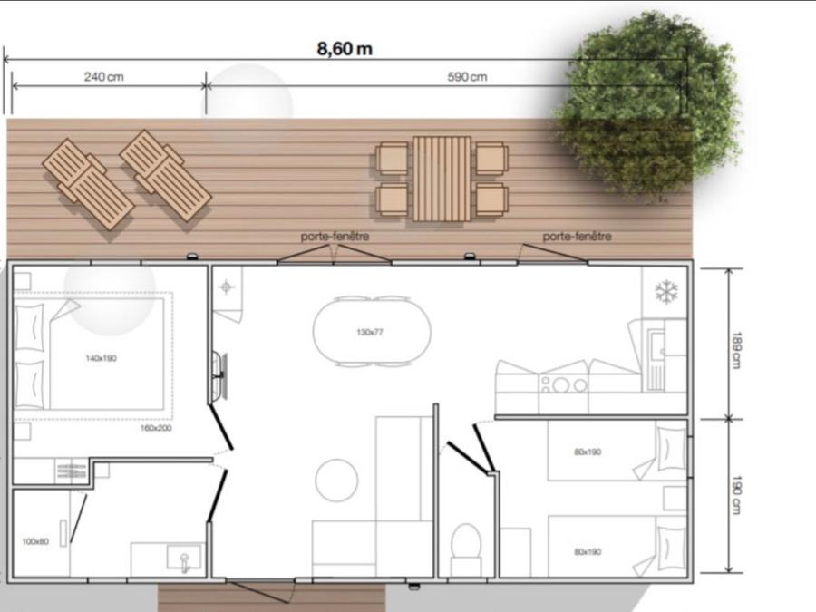 Mobilhome 4 personnes - Mobil-home Côté Jardin - 2 chambres + terrasse + TV + SPA 6
