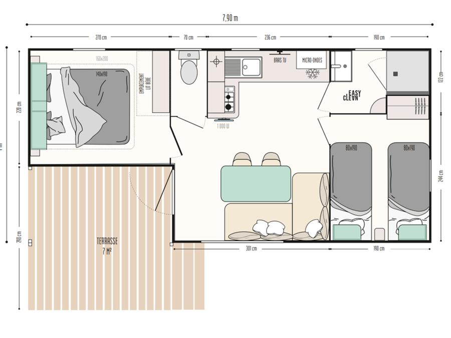 Mobilhome 4 personnes - Loggia - 2 chambre + terrasse 7