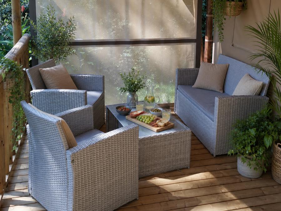 Tente en toile et en bois 4 personnes - Tente Lodge - 2 chambres + terrasse - avec sanitaires 1