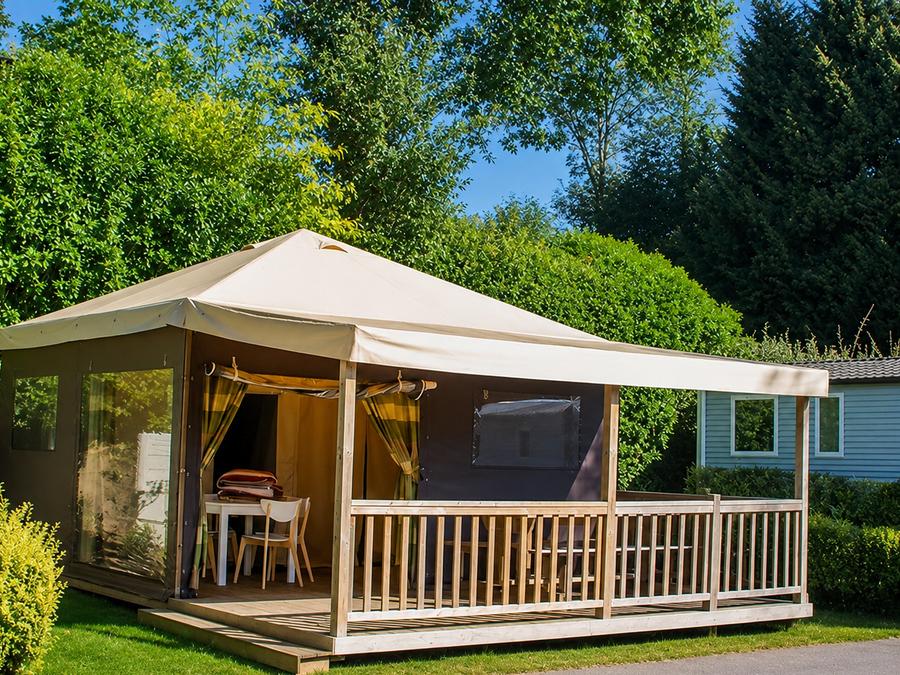 Tente en toile et en bois 4 personnes - 2 chambres + terrasse 0