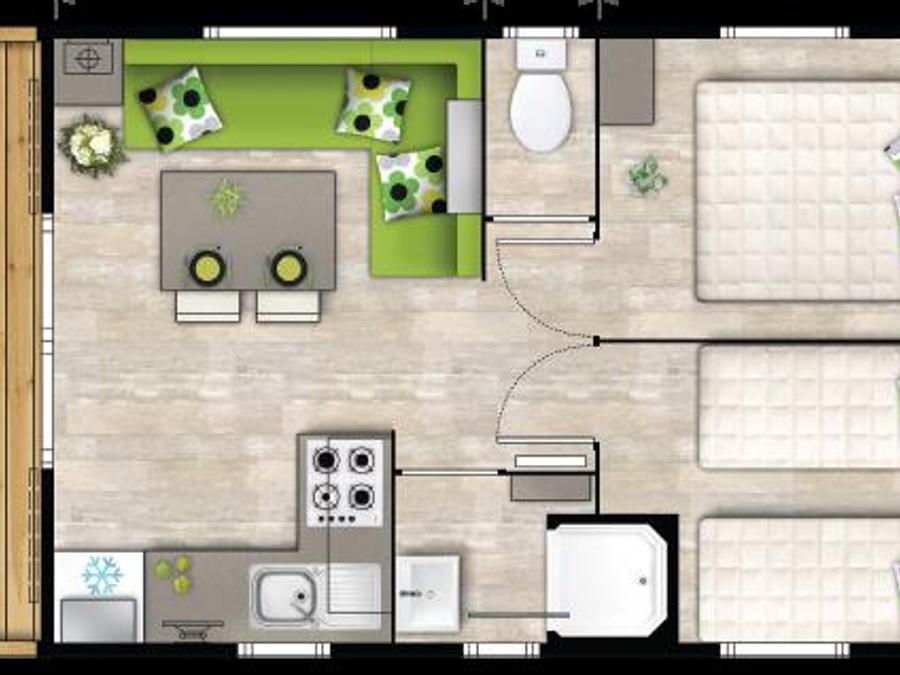 Mobilhome 4 personnes - Mobil-home Confort 23m² - 2 chambres + Terrasse semi-couverte 9m² 4 pers 5