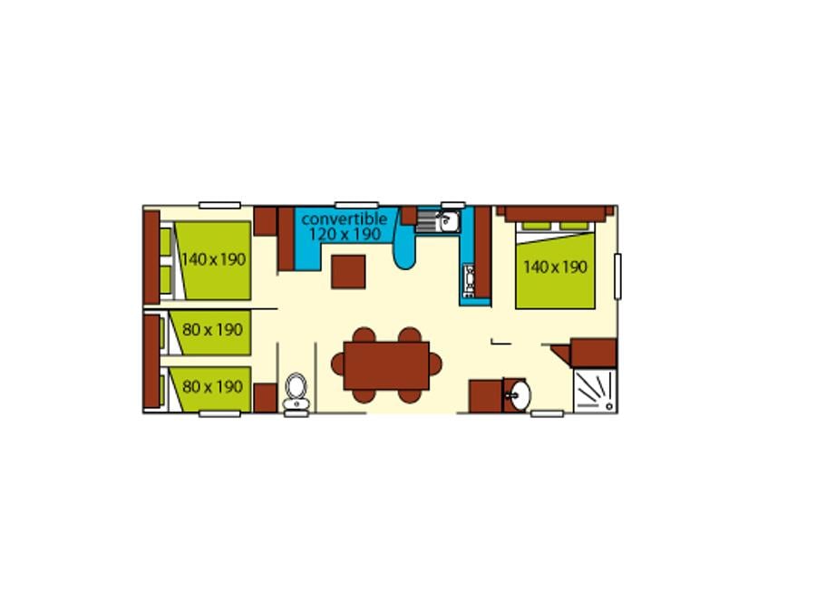 Mobilhome 8 personnes - Mobil-home Cabane du Pêcheur GRAND CONFORT 3 chambres 34m² Terrasse Couverte 6/8 pers 8