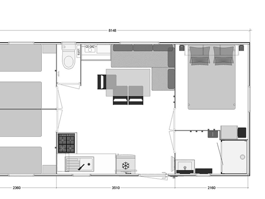 Mobilhome 8 personnes - Mobil-home GRAND CONFORT 3 chambres 31 m² terrasse couverte + lave-vaisselle 6/8 pers 2