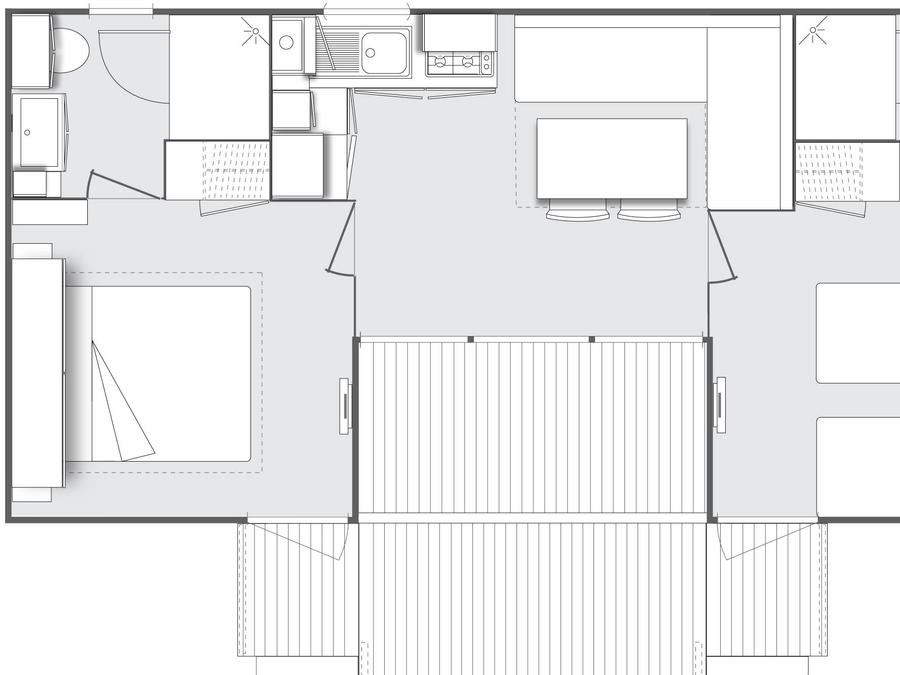 Mobilhome 6 personnes - Mobil-home CONFORT 2 chambres + 2 salles de bain 28 m² Terrasse Couverte 4/6 pers 3