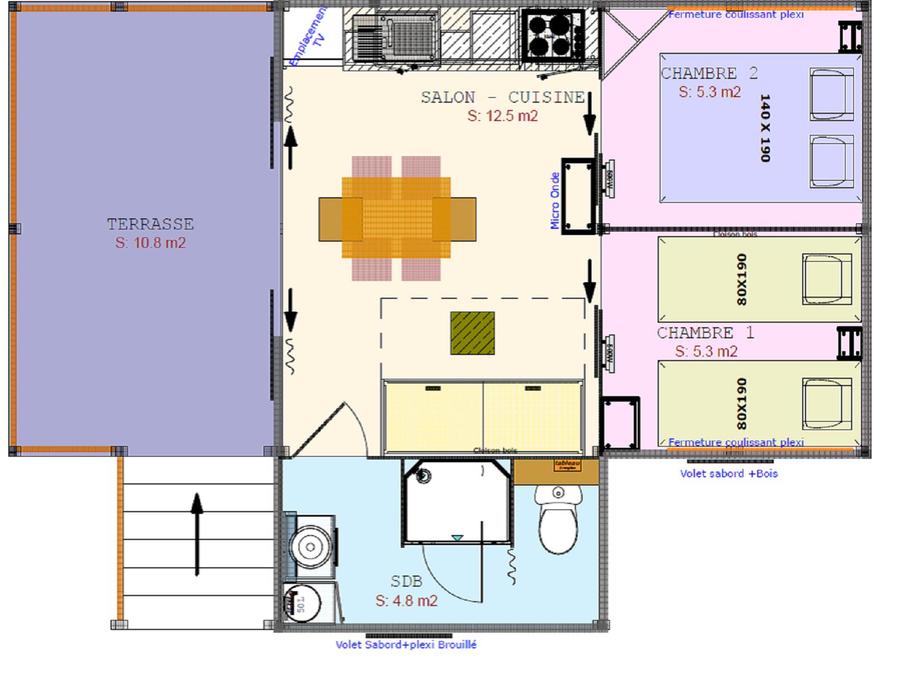 Lodge 6 personnes - Cabane Lodge Cosy Flower CONFORT 2 chambres 27m² - Terrasse Couverte 4/6 pers 2