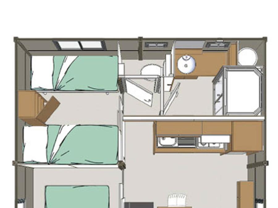 Chalet 5 personnes - NEW : Chalet Premium 37m² dont 12m² de terrasse couverte, 2 chambres, Clim, Tv, lave-vaisselle 6