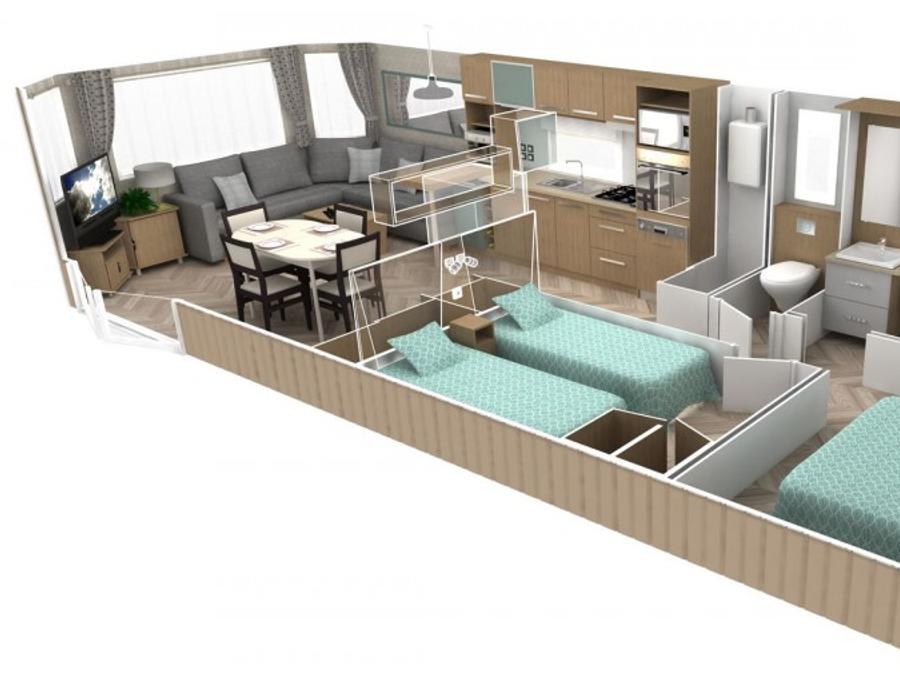 Mobilhome 4 personnes - Mobil-home Luxe 40m² (4p-2ch), Clim, Tv, Lv, lit 160,volets roulants, plancha, Nespresso 7