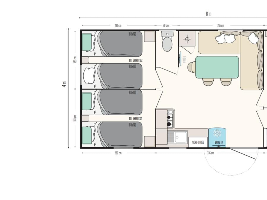 Mobilhome 6 personnes - Premium 32m² 3 chambres - Terrasse semi-couverte - CLIM + TV + draps + serviettes inclus 4
