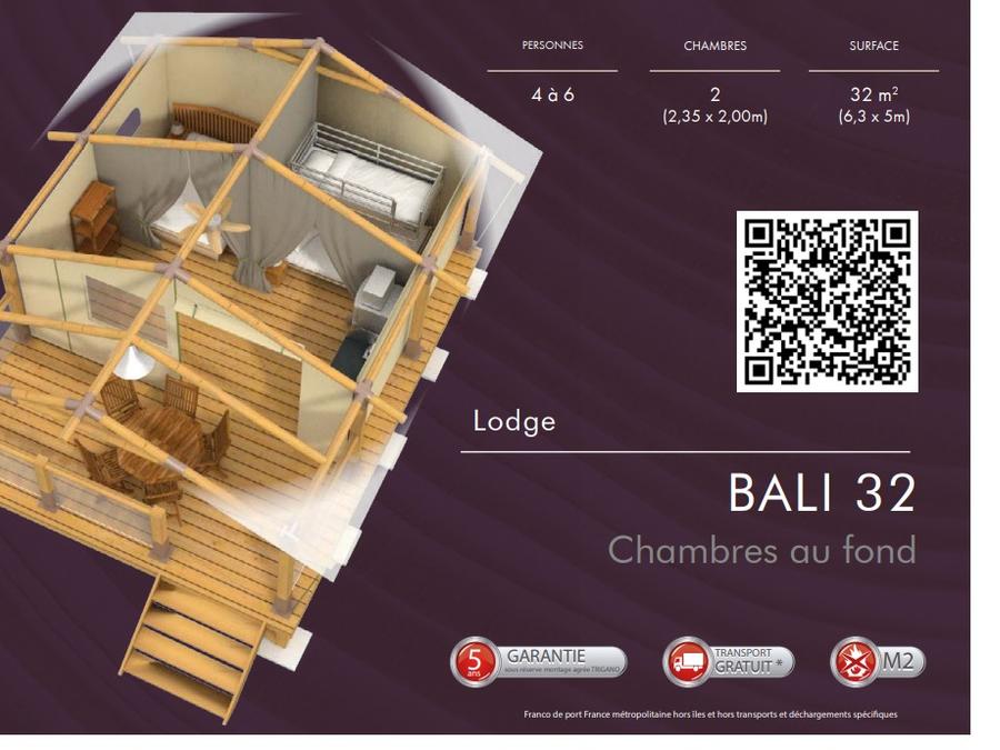 Tente en toile et en bois 4 personnes - Safari Bali 35m² - Standard - 2 chambres - Terrasse - sanitaires individuels à proximité 1