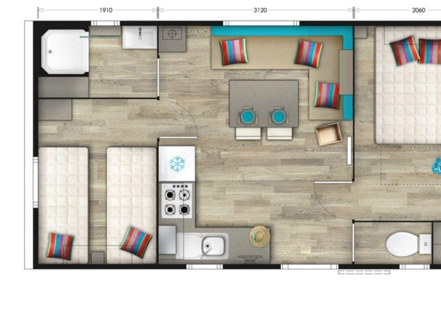 Mobilhome 4 personnes - Mobil home Ibiza CONFORT 26m² (2 chambres) + Terrasse semi couverte de 18 m² (new!) 4 pers 7