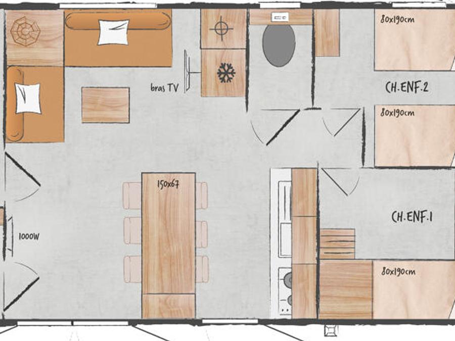 Mobilhome 6 personnes - LE COTTAGE 3 CHAMBRES CLIMATISE + LAVE VAISSELLE 10