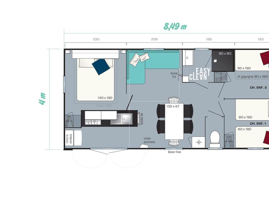Mobilhome 6 personnes - LE RIVIERA CLIMATISE 3 chambres 5