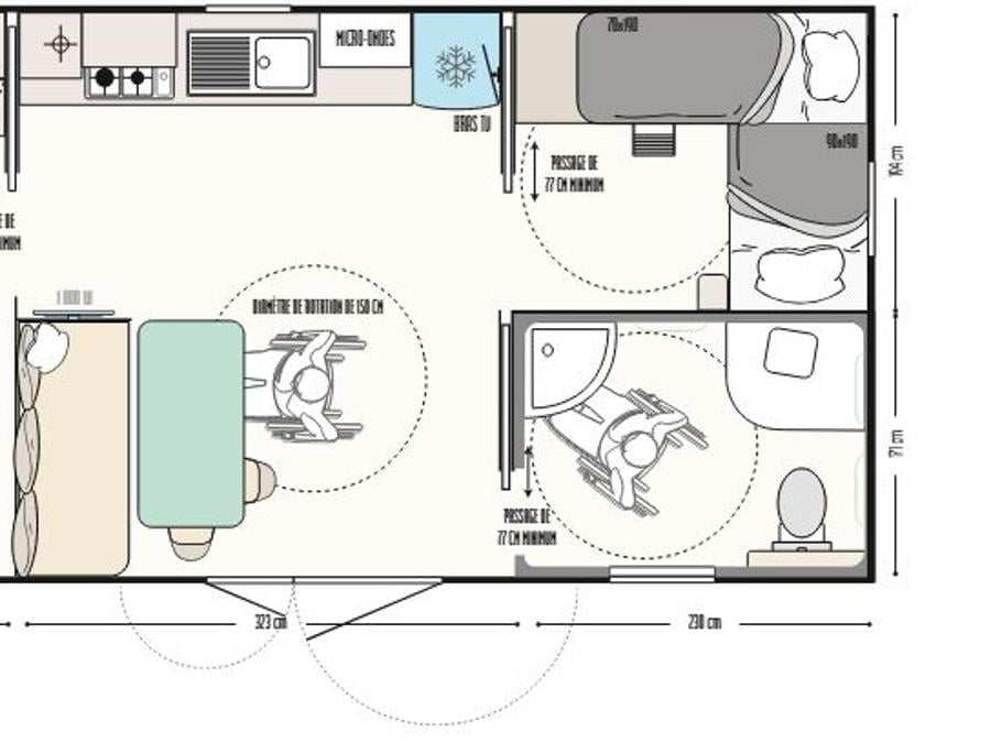 Mobilhome 5 personnes - PRIVILEGE PMR - 5 Pers - 2 adultes - 3 enfants - 2 chambres 3