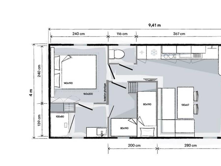 Mobilhome 4 personnes - Living Confort 27m² 2 chambres + terrasse couverte intégrée + climatisation + TV 8
