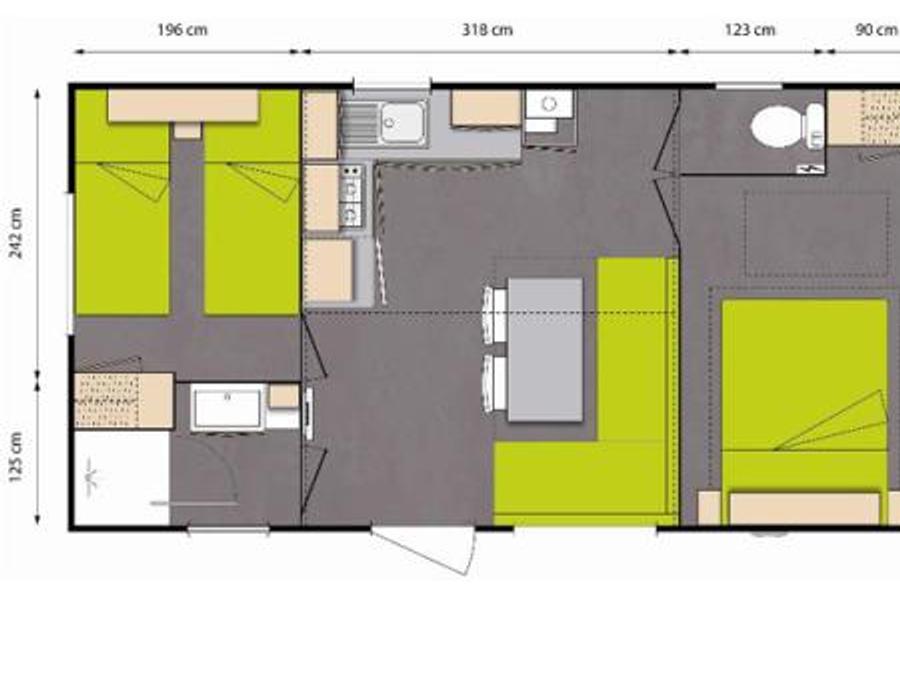 Mobilhome 4 personnes - Mobil-Home CONFORT 27,5m² (2 chambres) + TV + terrasse semi-couverte | 4 personnes 4