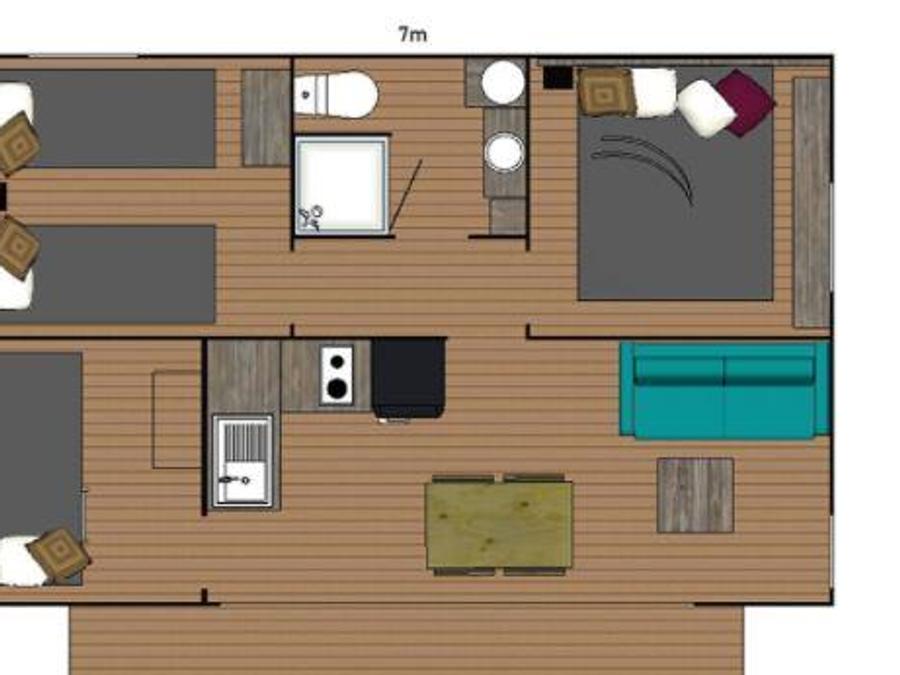Tente en toile et en bois 6 personnes - Ecolodge Cotton toilée CONFORT 35m² (3 chambres) - dont terrasse couverte de 11m² + TV | 6 personnes 7