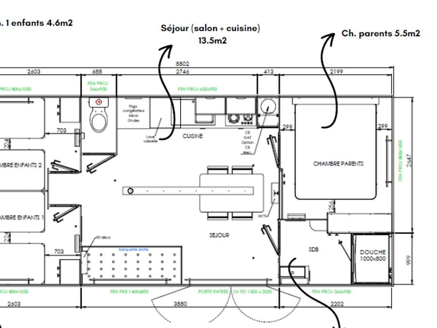 Mobilhome 6 personnes - NEW // Homeflower Premium CLIM 35m² (3 chambres) + terrasse semi-couverte + TV + draps + serviettes 6 pers. 8