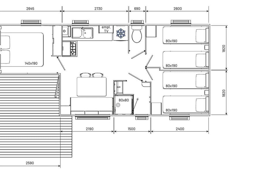 Mobilhome 6 personnes - Confort 28m² - 3 chambres - Petite terrasse 2