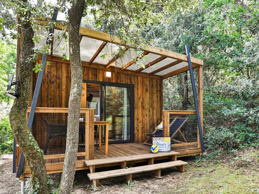 Chalet 2 personnes - Bois Premium 16m² - 1 chambre + terrasse couverte 8m² + TV + CLIM 5