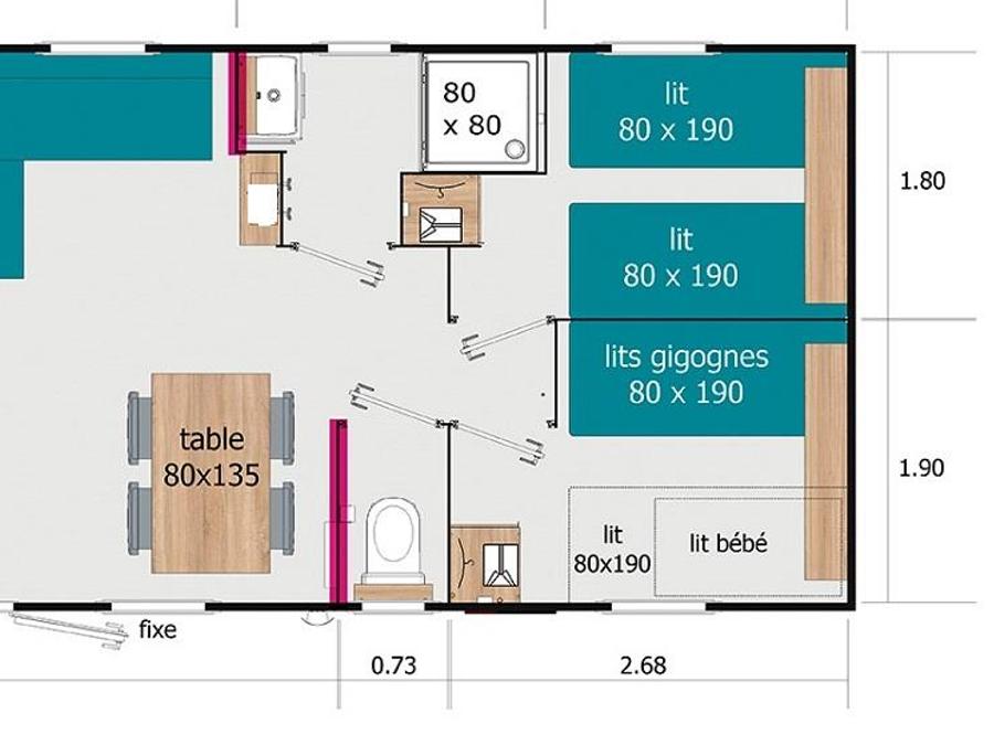 Mobilhome 6 personnes - Saint Cirq Lapopie - 3 chambres - Terrasse couverte 9