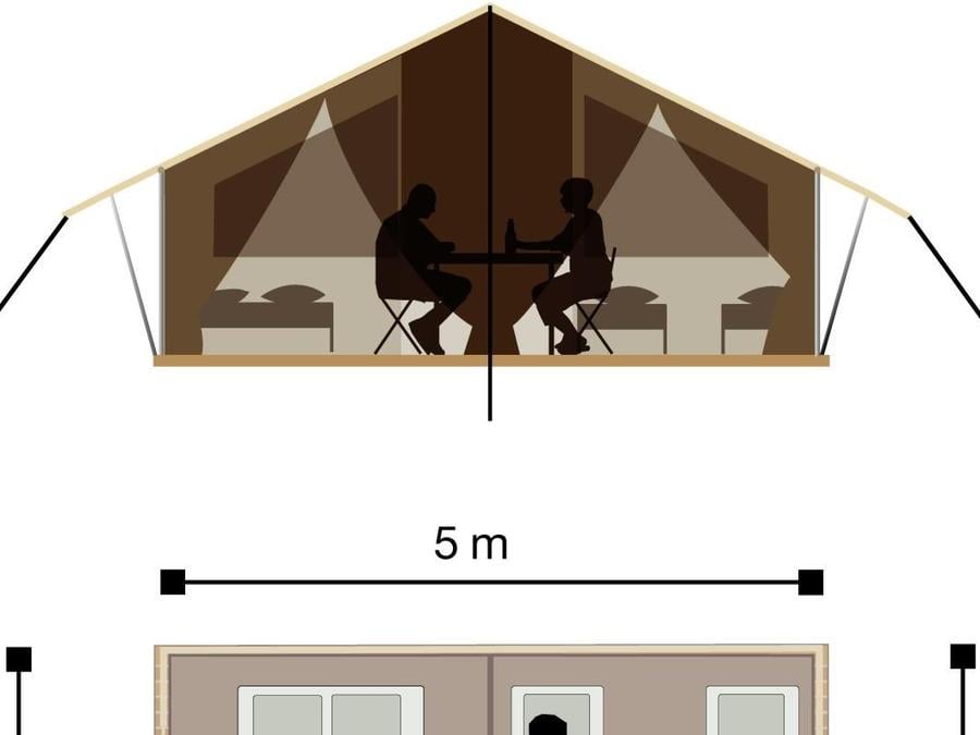 Tente en toile et en bois 5 personnes - Tente Lodge - sans sanitaires, sans chauffage - 2 chambres 4