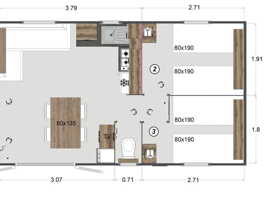 Mobilhome 6 personnes - Privilège Souillac - 3 chambres - TV - Clim 3