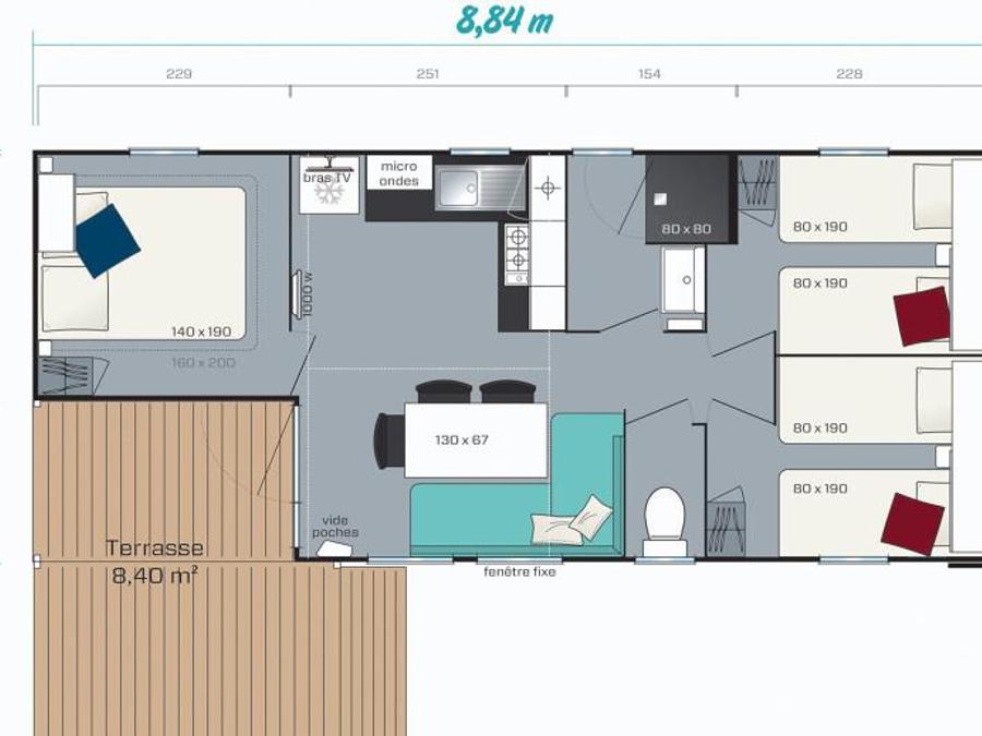 Mobilhome 2 personnes - Family - prix inclus pour 2 personnes, 4 personnes en options payante a réserver auprès du camping 5