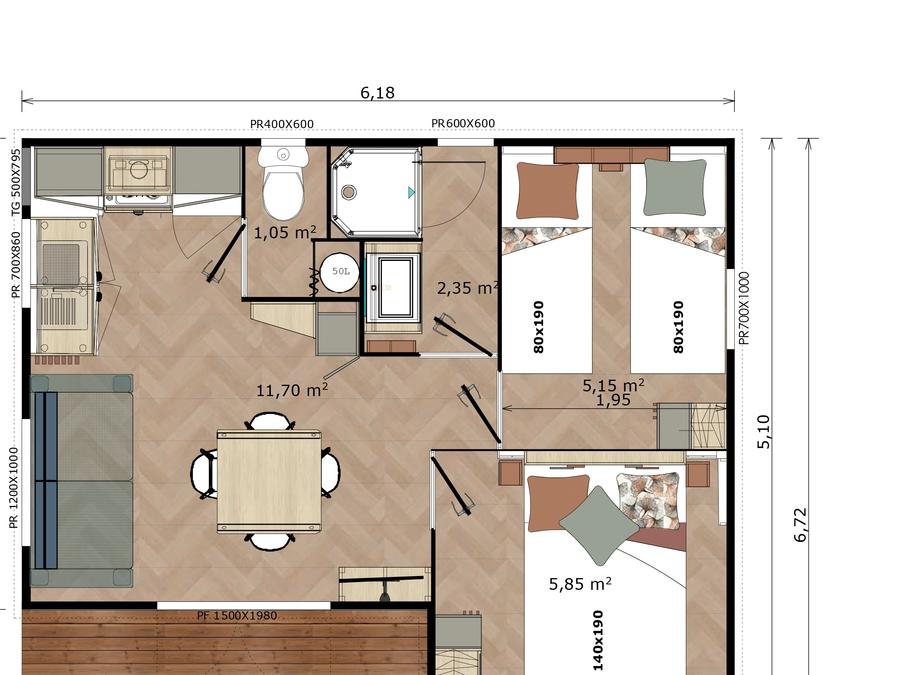 Chalet 4 personnes - Chalet Mimosa 2 chambres 10