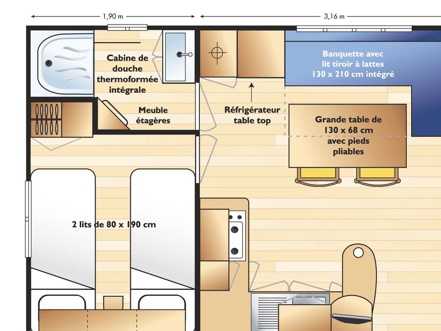 Mobilhome 4 personnes - WELCOME 27m² - 2 chambres - TV - climatisation - terrasse 9