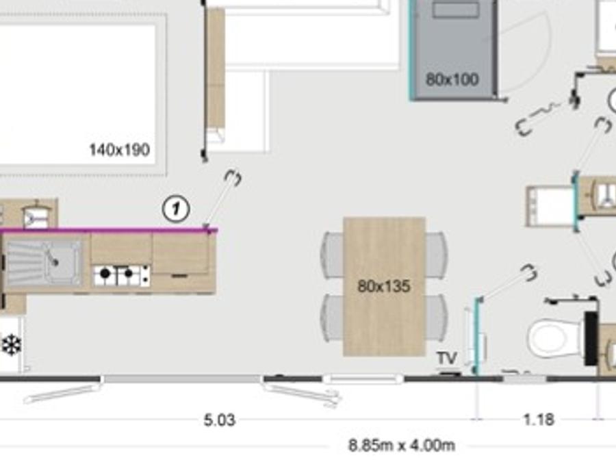 Mobilhome 6 personnes - PREMIUM 32m² - 3 chambres - TV - lave-vaisselle - climatisation - terrasse 13