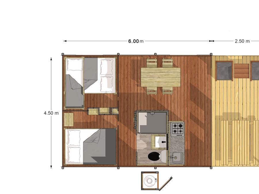 Tente en toile et en bois 4 personnes - Glamping Lodge PREMIUM RIVER 27m² - 2 chambres - TV - clim - terrasse couverte - vue rivière 12