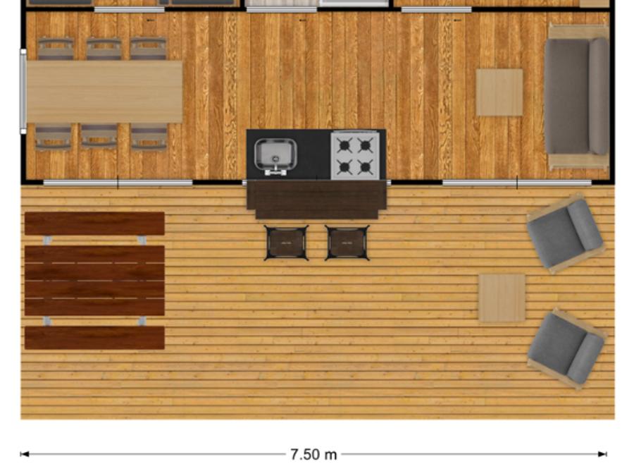 Tente en toile et en bois 4 personnes - Glamping Lodge PREMIUM 34m² - 2 chambres - TV - climatisation - terrasse couverte 12