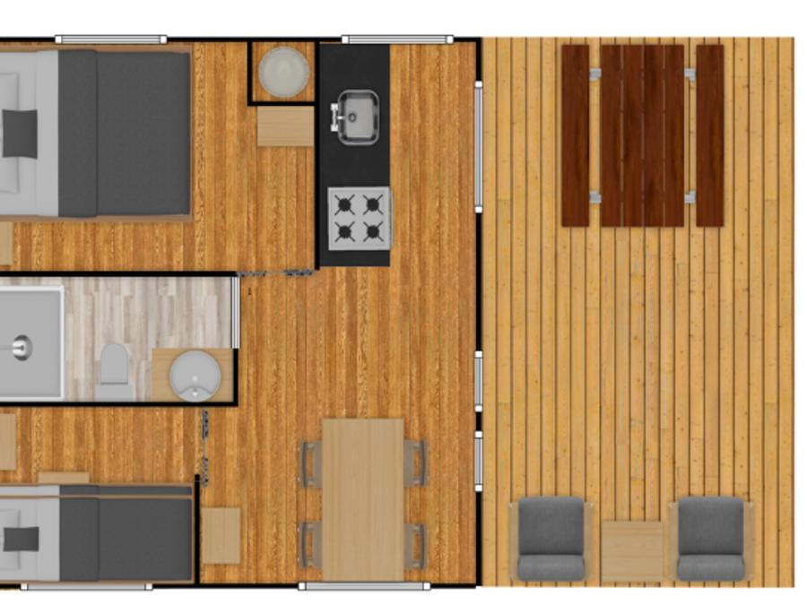 Tente en toile et en bois 4 personnes - Glamping Lodge PREMIUM RIVER 27m² - 2 chambres - TV - clim - terrasse couverte - vue rivière 9