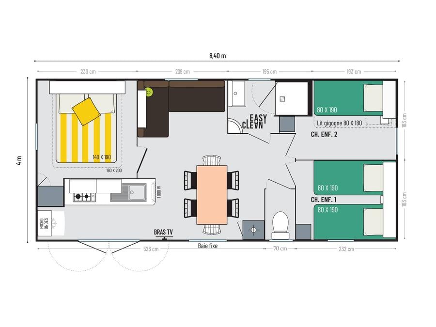 Mobilhome 7 personnes - 3 chambres PREMIUM+ Climatisé 1