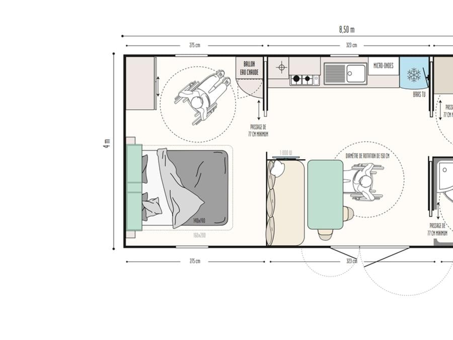 Mobilhome 4 personnes - Confort 27m² PMR 2 chambres dont terrasse + TV 13