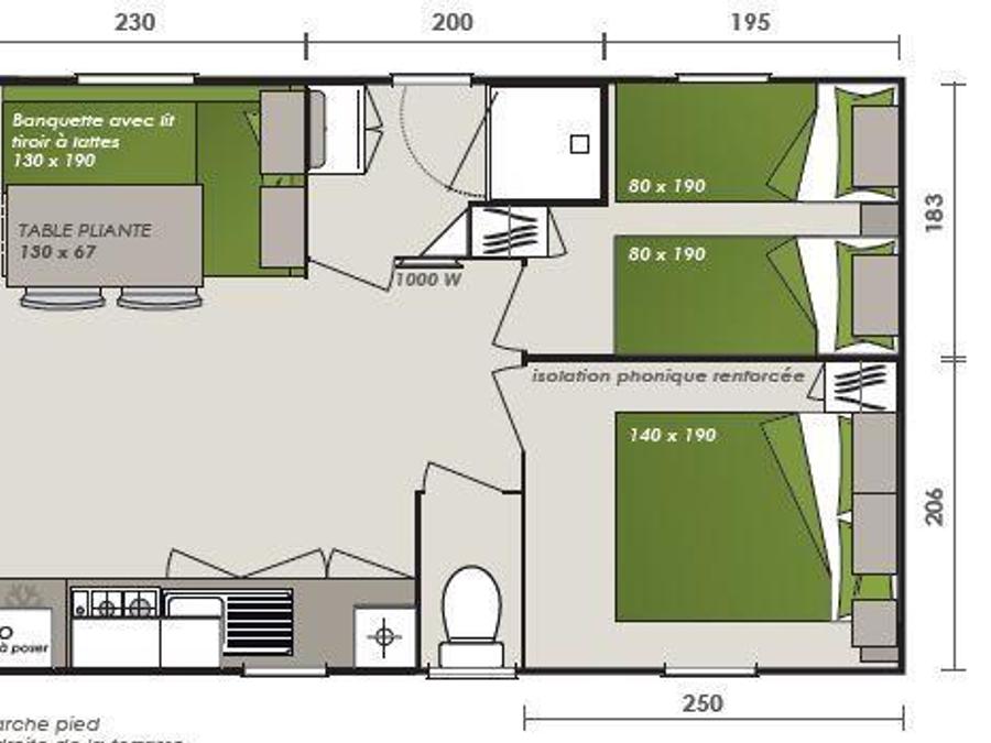 Mobilhome 6 personnes - MH2 Premium + terrasse 8 m², avec sanitaires 6
