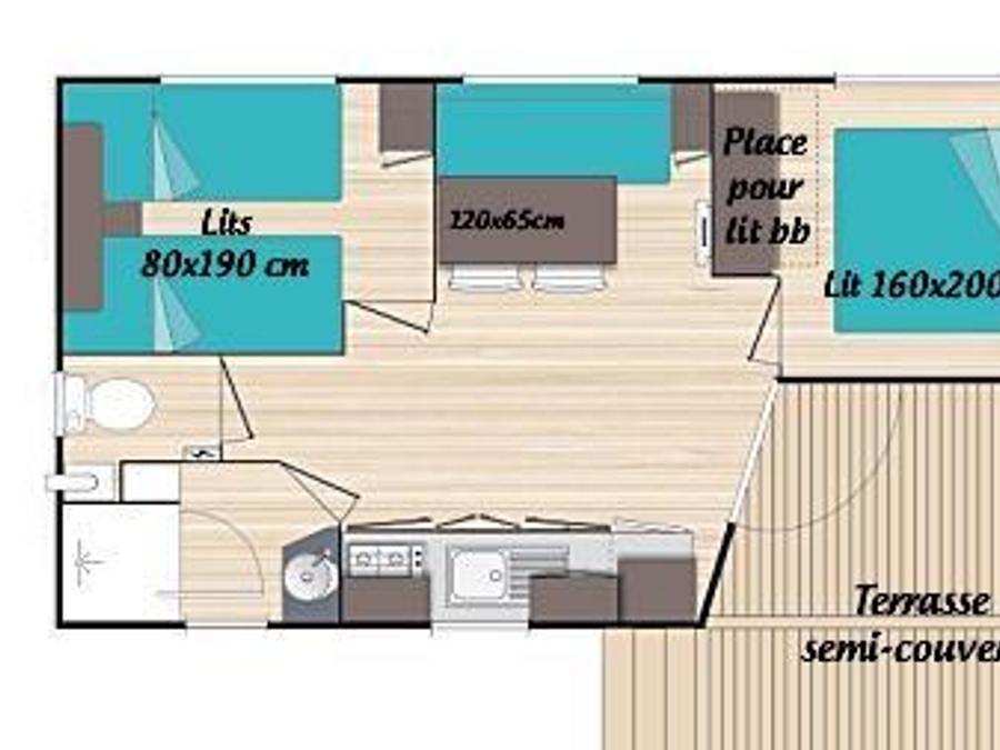 Mobilhome 4 personnes - MH2 Confort* 27 m² + lit double en 160, avec sanitaires 6