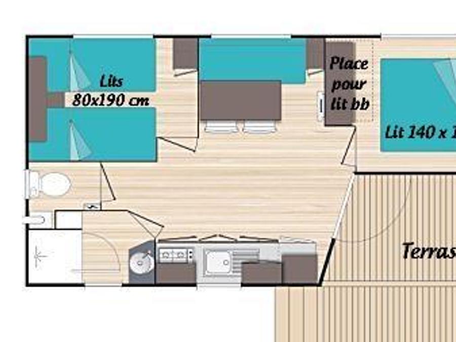 Mobilhome 4 personnes - MH2 Confort 27 m², avec sanitaires 6