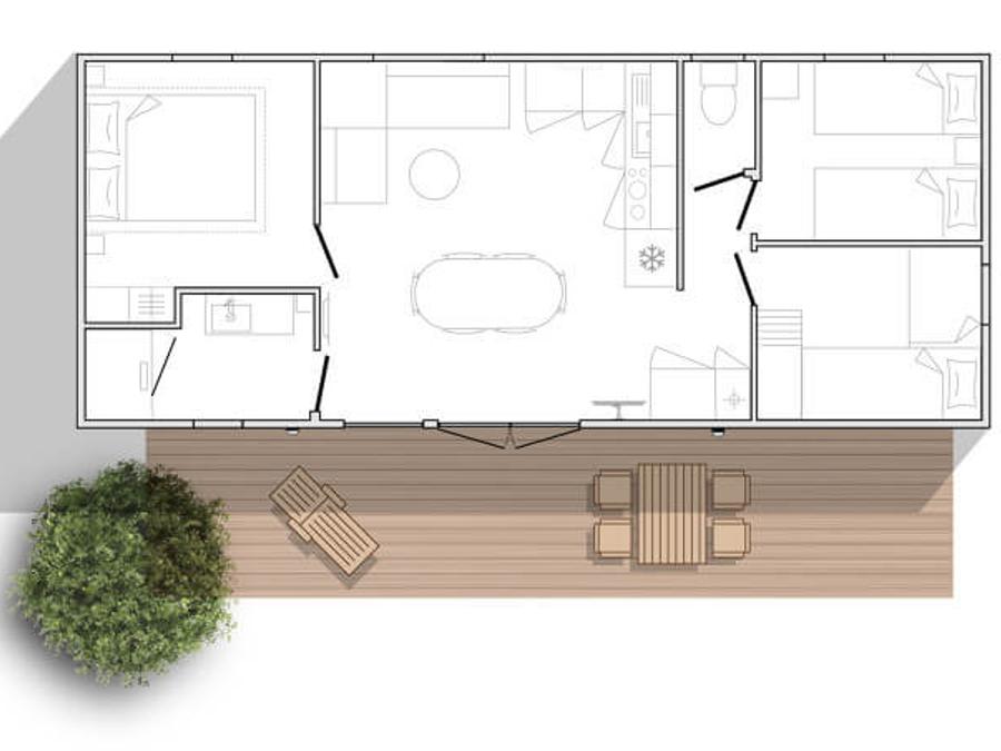 Mobilhome 6 personnes - Premium 35m² 3 chambres - Terrasse couverte + TV + LV + Plancha 6 pers. 11