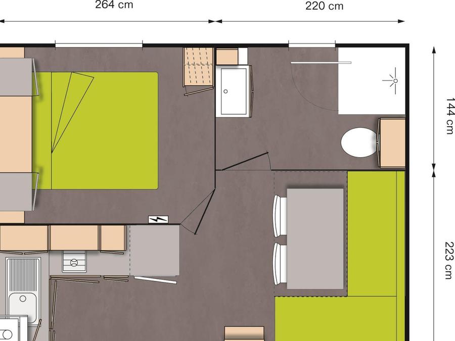 Mobilhome 2 personnes - Mobil-home Plage 18.6m² (+ de 10 ans) (1 chambre) + Terrasse bois semi-couverte + TV 2 pers 9