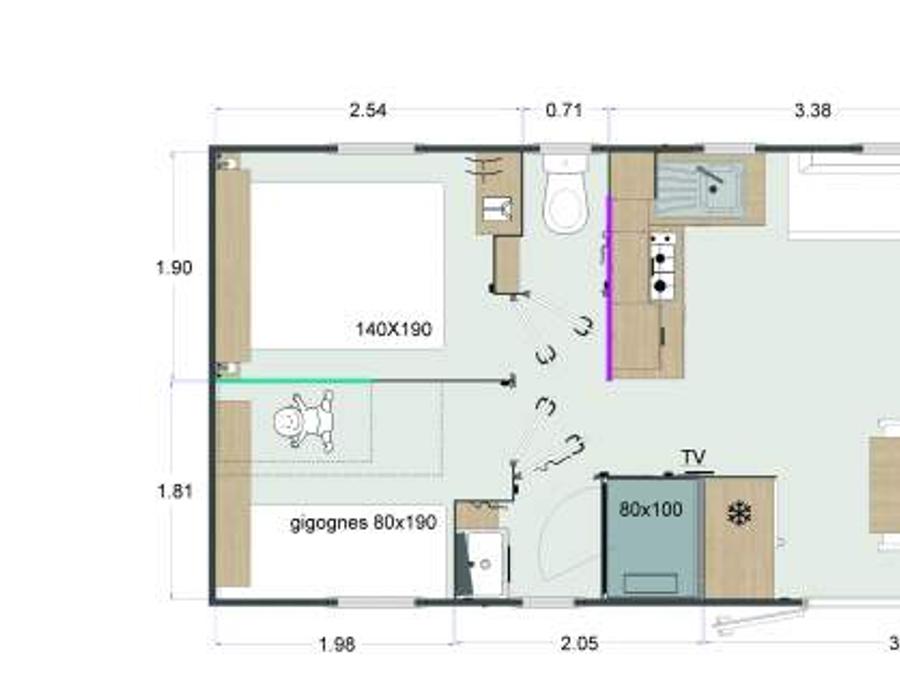 Mobilhome 8 personnes - Mobil-home Sable plus 40m² (4 chambres, 2 salle de bains) 8 pers 1