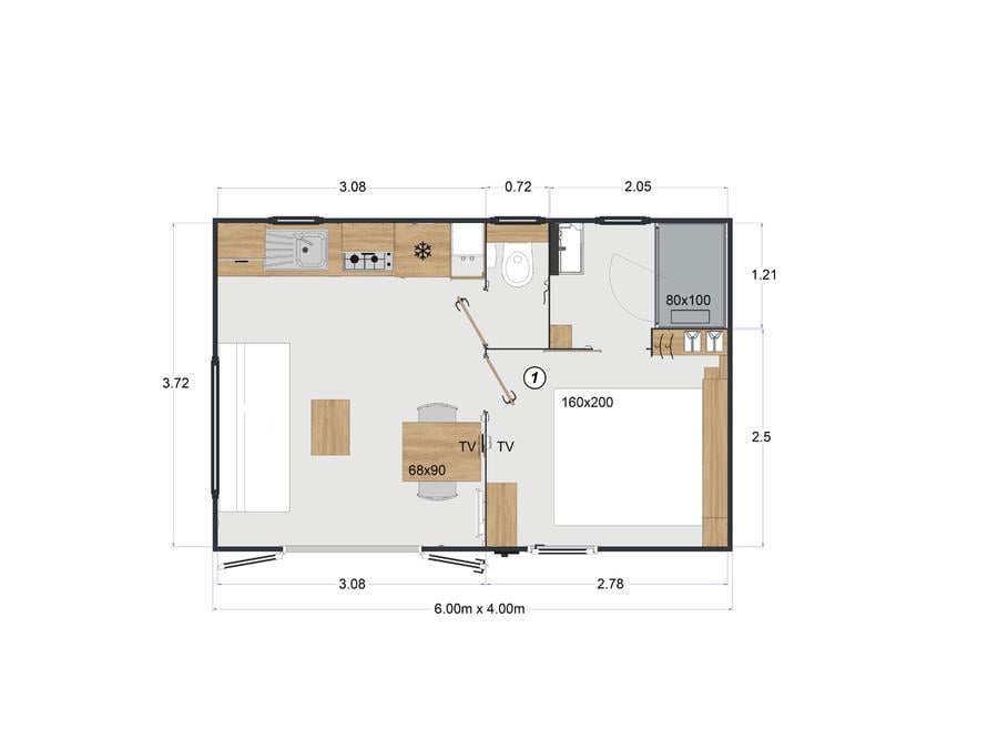 Mobilhome 2 personnes - Mobil-home Plage Plus 18.6m² (- de 3 ans) (1 chambre) + TV + Clim + Lave-vaisselle 2 pers 8